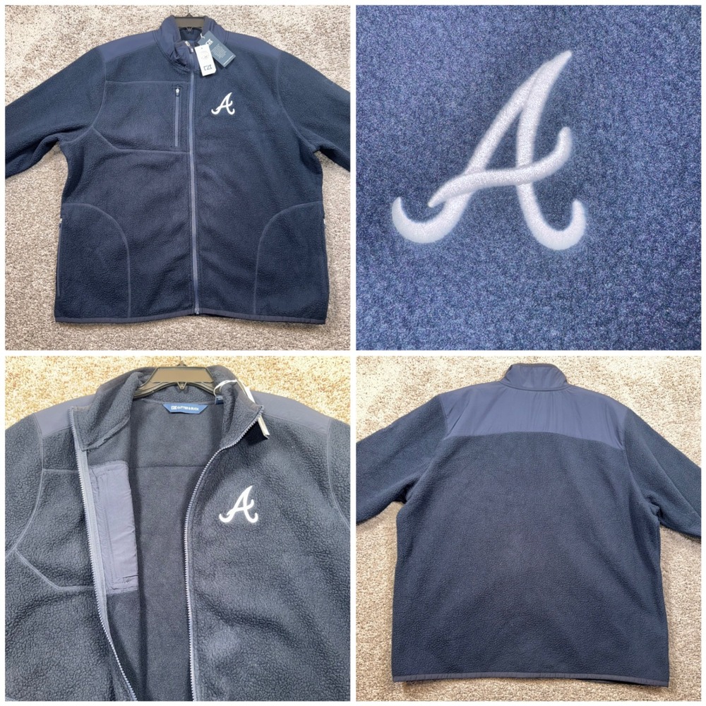 Atlanta Braves Cutter & Buck Fleece Jacket Mens Full Zip Navy Blue XL NEW